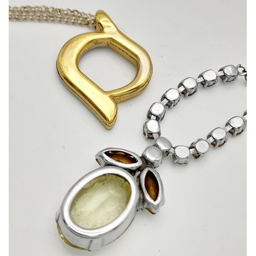 1242 - Two stone-set pendant necklaces. One features a heart-shaped pendant with clear stones, 39cm in leng... 