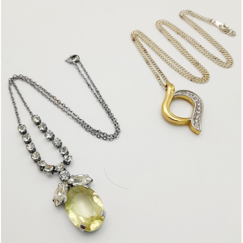 1242 - Two stone-set pendant necklaces. One features a heart-shaped pendant with clear stones, 39cm in leng... 