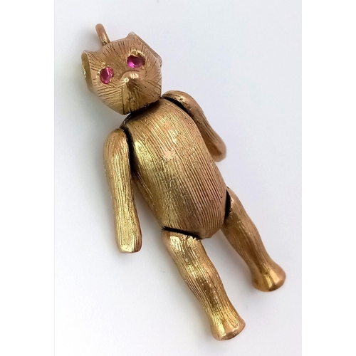 281 - A Vintage 9k Yellow Gold Articulated Teddy Bear Pendant. 4cm. 9.7g