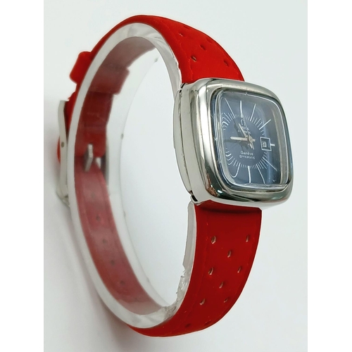 792 - A Vintage Omega Dynamic Automatic Ladies Watch. Red leather strap. Stainless steel case - 29mm.Black... 