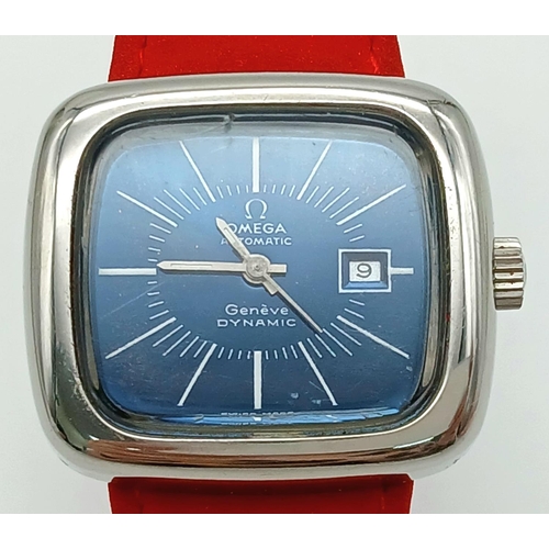 792 - A Vintage Omega Dynamic Automatic Ladies Watch. Red leather strap. Stainless steel case - 29mm.Black... 