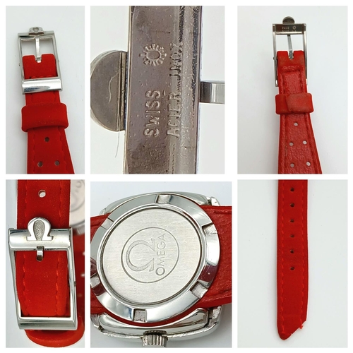 792 - A Vintage Omega Dynamic Automatic Ladies Watch. Red leather strap. Stainless steel case - 29mm.Black... 