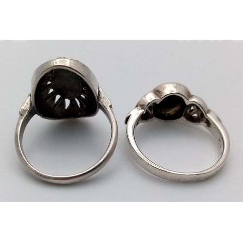 928 - 2 SILVER RINGS , 1 IS A VINTAGE MARCASITE SIZE N , AND 2 IS A CELTIC DESIGN RING SIZE P .     9gms I... 