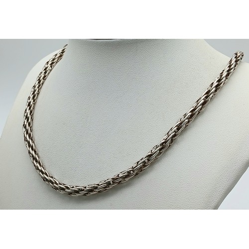 1111 - A Vintage Sterling Silver Intricate Link Necklace, 60cm. 29g