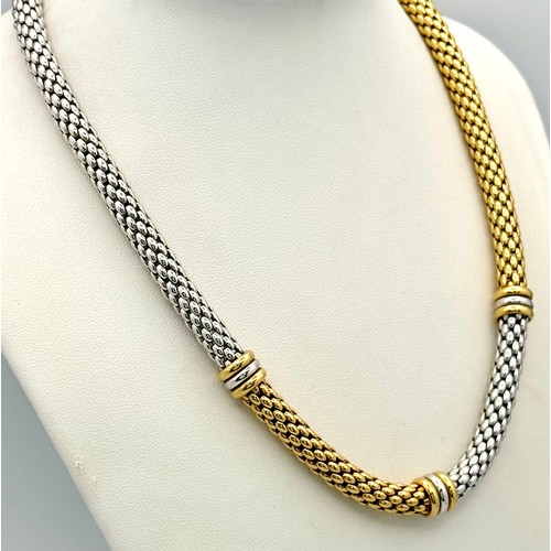 270 - A Fabulous Designer FOPE 18K Gold Necklace and Bracelet Set. Gold rondelle with yellow and white gol... 