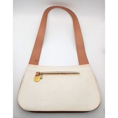 452 - A Mulberry Two-Tone Leather Shoulder Bag. Featuring a beige and white textured leather exterior with... 