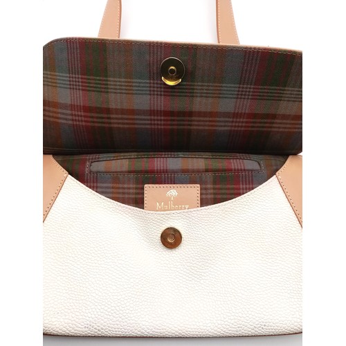 452 - A Mulberry Two-Tone Leather Shoulder Bag. Featuring a beige and white textured leather exterior with... 