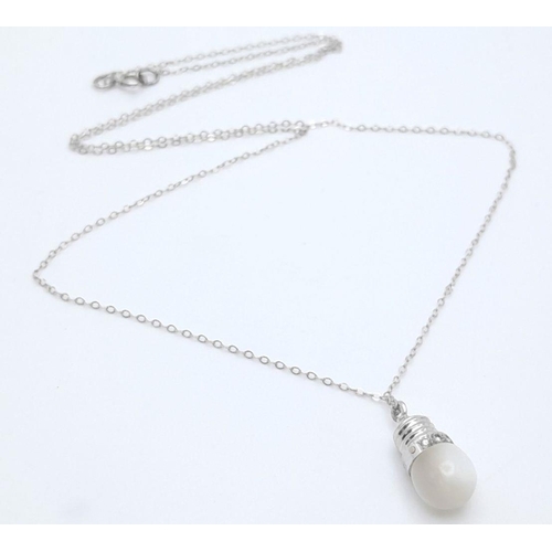 1212 - An 18K White Gold LightBulb Designed Moonstone Pendant! Comes on a delicate 9k white gold necklace. ... 