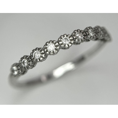 820 - Two 14K Gold Half Eternity Diamond Rings. Rose and white gold. Both size M. 2.25g total weight.