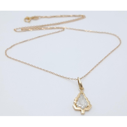 1506 - An 18K Yellow Gold and White Crystal Xmas Tree Pendant on a 9K Yellow Gold Disappearing Necklace. 2c... 