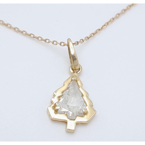 1506 - An 18K Yellow Gold and White Crystal Xmas Tree Pendant on a 9K Yellow Gold Disappearing Necklace. 2c... 