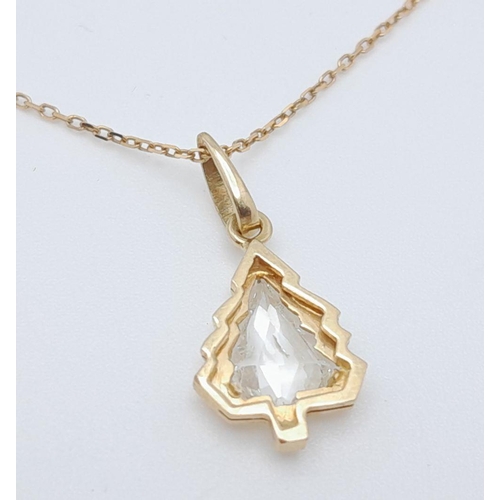 1506 - An 18K Yellow Gold and White Crystal Xmas Tree Pendant on a 9K Yellow Gold Disappearing Necklace. 2c... 