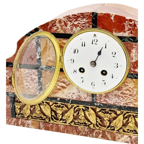 1457 - A Vintage French Marble Table Clock with Ornate Gilded Decoration. 40cm x 23cm. As found.