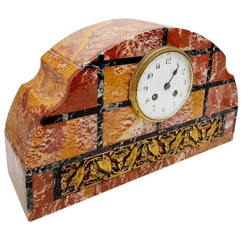 1457 - A Vintage French Marble Table Clock with Ornate Gilded Decoration. 40cm x 23cm. As found.