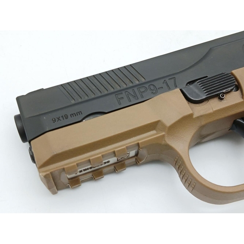 813 - A Deactivated German FN Herstal FNP 9-17 9mm Semi Automatic Pistol. Tan and black frame. Comes with ... 