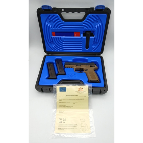 813 - A Deactivated German FN Herstal FNP 9-17 9mm Semi Automatic Pistol. Tan and black frame. Comes with ... 