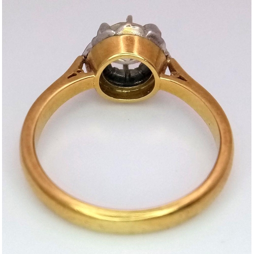 197 - A Vintage 18K Yellow Gold (tested) Diamond Solitaire Ring. 
0.90ct brilliant round cut diamond. Size... 