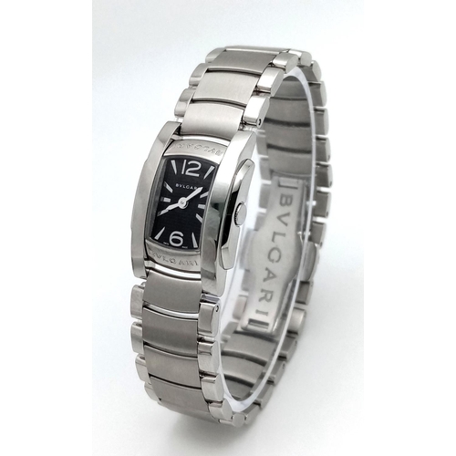 1317 - A Stylish Bulgari Assioma Ladies Quartz Watch. Stainless steel bracelet and case - 19mm. Black dial.... 