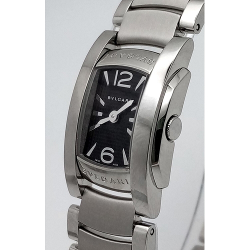 1317 - A Stylish Bulgari Assioma Ladies Quartz Watch. Stainless steel bracelet and case - 19mm. Black dial.... 