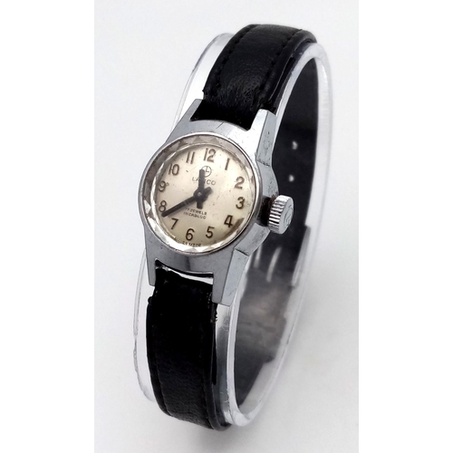 1409 - A Vintage Lanco Mechanical Ladies Watch. Black leather strap. Stainless steel case - 18mm. In workin... 