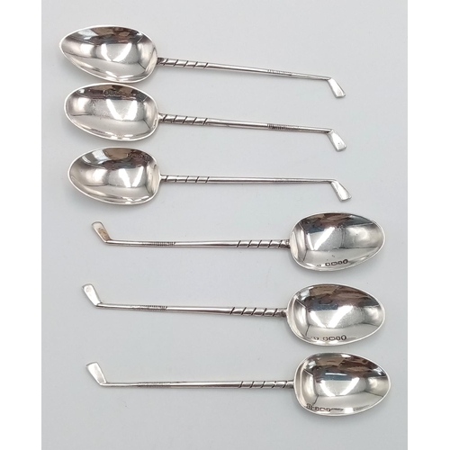 1395 - Six Sterling Silver 1935 (Jubilee year) Spoons. Handles in the form of golf clubs! Hallmarks for She... 