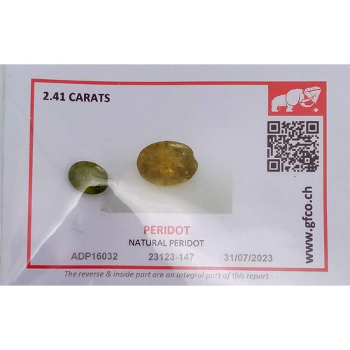 1556 - A Lot of Four Natural Pakistan Peridot Gemstones - GFCO Certified. 1.26ct , 2.10ct , 2.41ct and 2.34... 