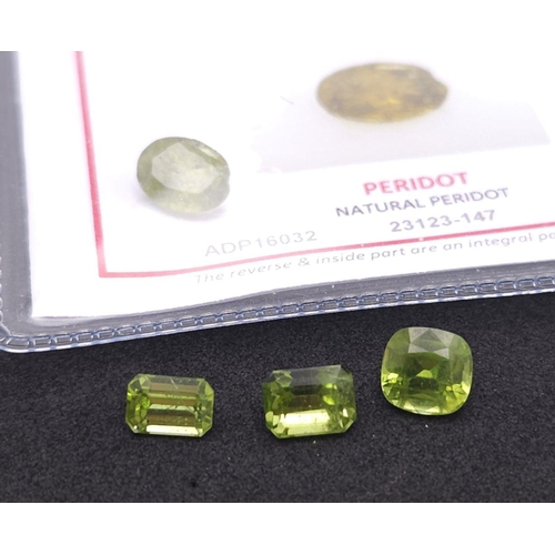 1556 - A Lot of Four Natural Pakistan Peridot Gemstones - GFCO Certified. 1.26ct , 2.10ct , 2.41ct and 2.34... 