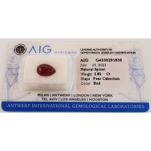 975 - A 2.82ct Pear Cabochon Translucent Spinel Gemstone - AIG Milan Certified. Ref: ZK042