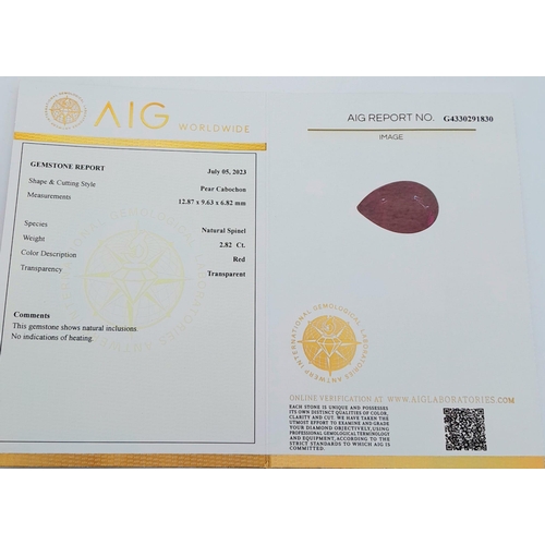 975 - A 2.82ct Pear Cabochon Translucent Spinel Gemstone - AIG Milan Certified. Ref: ZK042