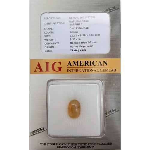 1032 - A 9.51ct Untreated Burma Star Sapphire Gemstone - Sealed and AIG Certified.