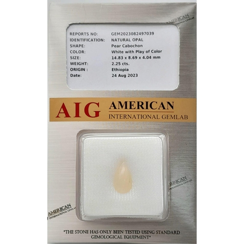 1074 - A 2.25ct Ethiopian Opal Gemstone - AIG Certified in a Sealed Box.