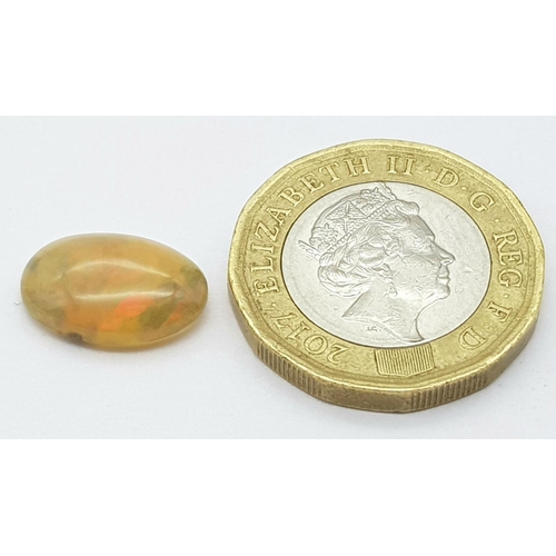 1353 - A 2.59ct Untreated Ethiopian Opal Gemstone - Oval Cabochon, Brown-Orange with Play of Colour. Comes ... 