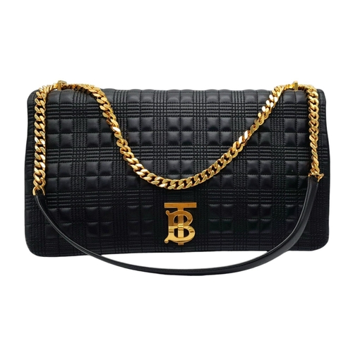 108 - A Burberry Black Leather Hand/Shoulder Bag. Textured exterior with gold tone hardware including curb... 