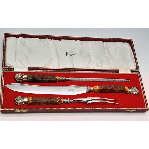 112 - A vintage, carving set made by HARRODS of London – Cutlers & Silversmiths - in original presentation... 