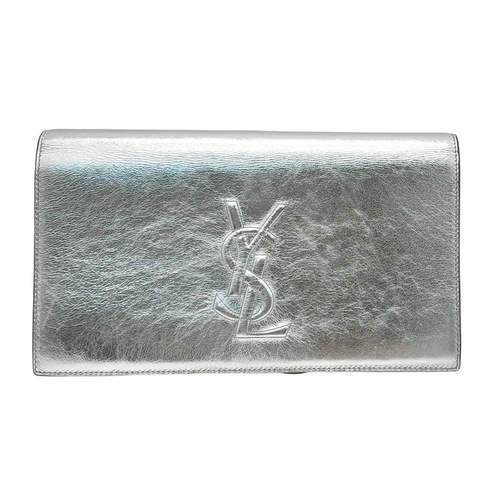 115 - A Yves Saint Laurent Silver Effect Leather Belle de Jour Clutch Bag. Dust cover. Dark textile and le... 