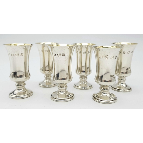 126 - An exceptional, British fully hallmarked, set of six sterling silver Kiddush cups in their original ... 