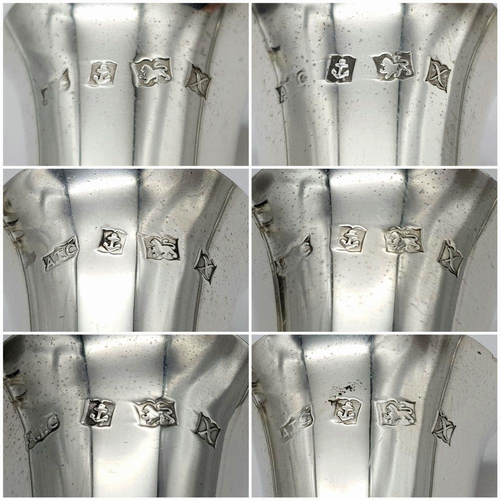 126 - An exceptional, British fully hallmarked, set of six sterling silver Kiddush cups in their original ... 