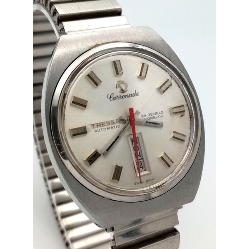 1325 - A Vintage Tressa Automatic Gents Watch. Expandable strap. Stainless steel case - 37mm. Silver tone d... 