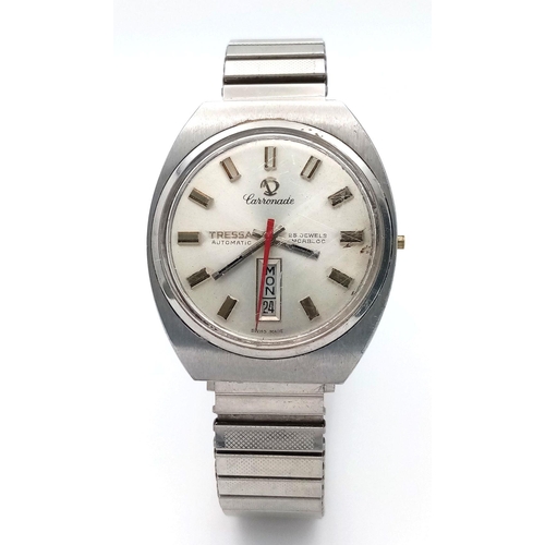 1325 - A Vintage Tressa Automatic Gents Watch. Expandable strap. Stainless steel case - 37mm. Silver tone d... 