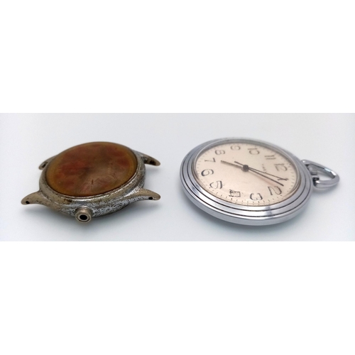 1346 - A Small Vintage Working Top-Wind Timex Pocket Watch and a Rare Vintage Bulova USA Military Watch - n... 