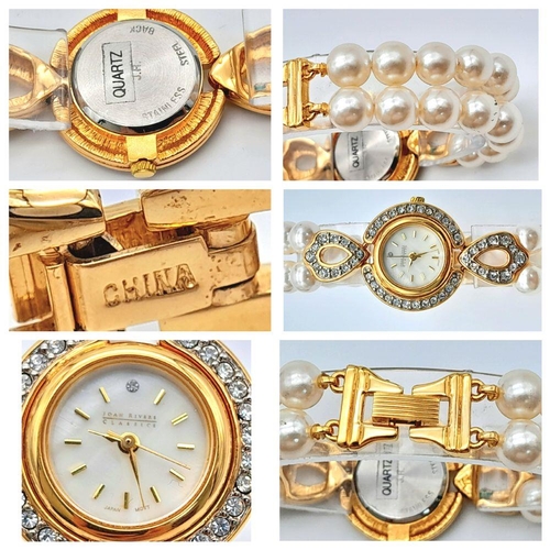 168 - A very collectible, JOAN RIVERS glamorous watch with cubic zirconia and a double shell pearl bracele... 