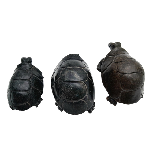 210 - A fascinating and lovable set of three hand carved jade land tortoises with wonderful face expressio... 