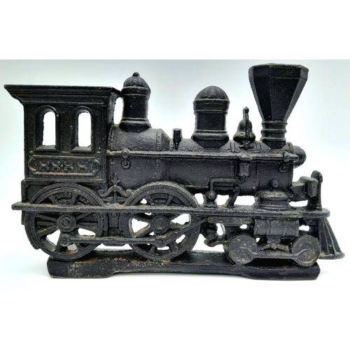 245 - An American, vintage, cast iron, door stopper in the shape of a steam locomotive. No broken parts. D... 