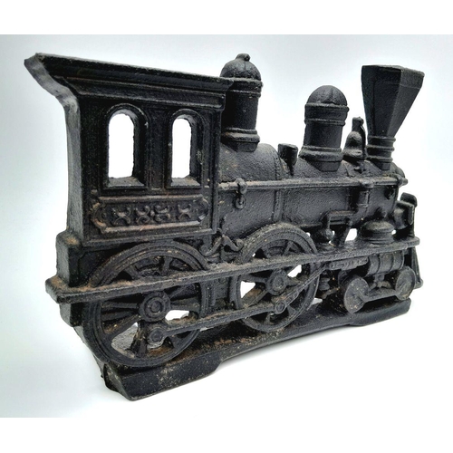 245 - An American, vintage, cast iron, door stopper in the shape of a steam locomotive. No broken parts. D... 