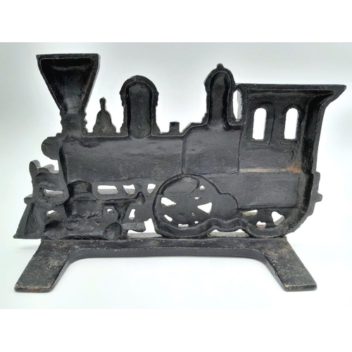 245 - An American, vintage, cast iron, door stopper in the shape of a steam locomotive. No broken parts. D... 