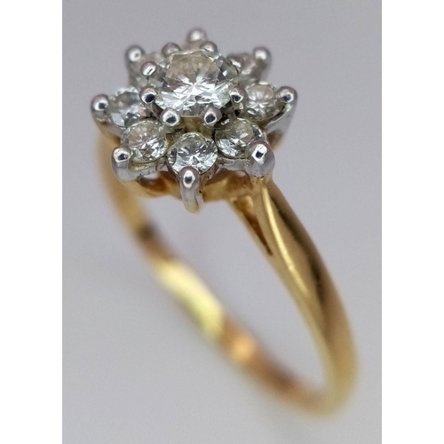 344 - A Gorgeous 18K Gold Yellow and Diamond Ring. 0.5ctw of brilliant round cut diamonds in floral form. ... 