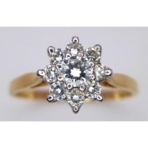 344 - A Gorgeous 18K Gold Yellow and Diamond Ring. 0.5ctw of brilliant round cut diamonds in floral form. ... 