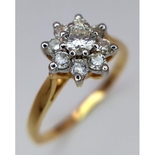 344 - A Gorgeous 18K Gold Yellow and Diamond Ring. 0.5ctw of brilliant round cut diamonds in floral form. ... 