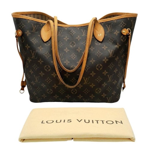 81 - A Louis Vuitton Monogram Canvas Neverfull MM Tote Bag. Monogram canvas exterior with natural cowhide... 