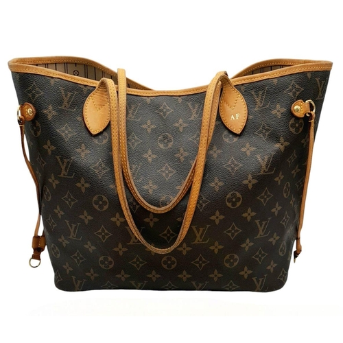 81 - A Louis Vuitton Monogram Canvas Neverfull MM Tote Bag. Monogram canvas exterior with natural cowhide... 